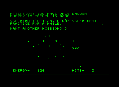 Space! (Commodore PET/CBM) screenshot: I didn't hit a thing.
