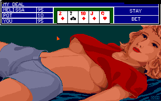 Strip Poker: A Sizzling Game of Chance (Amiga) screenshot: Challenging Melissa.