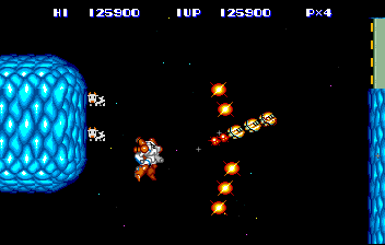 Hyper Dyne: Side Arms Special (TurboGrafx CD) screenshot: Oh yeah?! And you fight like a COW!