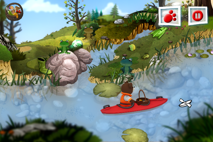 Teddy Floppy Ear: Kayaking (Windows) screenshot: Paddling - unfortunately, from this purely dexterity-based point of view, this children's game is sometimes really hard. The kayak tends to get stuck at places...