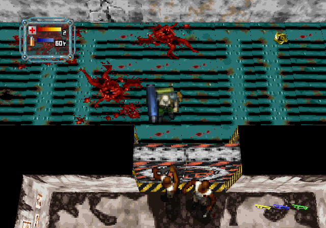 Loaded (SEGA Saturn) screenshot: Enemies can't move through doors for which we have no key card.
