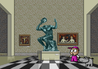 Panic! (SEGA CD) screenshot: The statue playing with its own head is a rather harmless effect in this game.