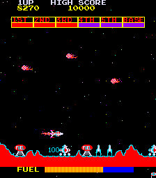 Scramble (Arcade) screenshot: Game often changes palette of colours