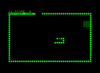 Arrow (Commodore PET/CBM) screenshot: It's possible to run in back on yourself, this instantly kills you