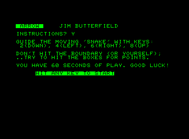 Arrow (Commodore PET/CBM) screenshot: Title screen and instructions