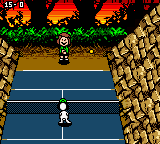 Snoopy Tennis (Game Boy Color) screenshot: Squash. Snoopy vs Peppermint Patty.