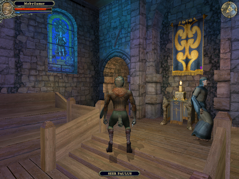 Dungeon Lords (Windows) screenshot: Nice church! Now stop worshiping those stars of yours and embrace the true God!