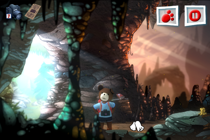 Teddy Floppy Ear: Mountain Adventure (Windows) screenshot: When you give the lynx shepherd a picture, he will tell you a story about a cave hidden behind the stone with symbols.