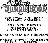 Disney's The Jungle Book (Game Boy) screenshot: Pretty spartan title screen, isn't it?