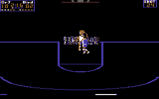 One-on-One (Commodore 64) screenshot: Whoops, shattered the backboard!