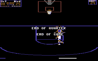 One-on-One (Commodore 64) screenshot: The game ends, a humiliating defeat for Larry Bird.