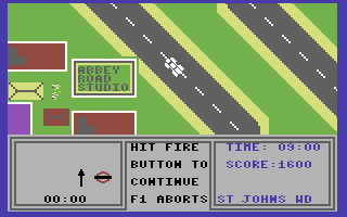 Paul McCartney's Give My Regards to Broad Street (Commodore 64) screenshot: Starting by Abbey Road Studios. If you collect all the music you will mix it here.