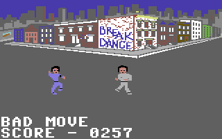 Breakdance (Commodore 64) screenshot: One bad move and it's game over.