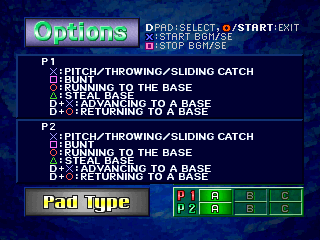 Bases Loaded '96: Double Header (PlayStation) screenshot: Pad Type.