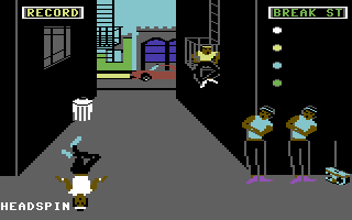 Break Street (Commodore 64) screenshot: The head spin is one of the most demanding moves.