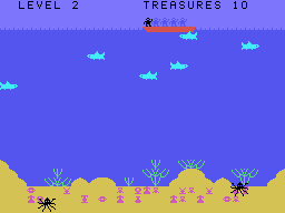 Blackbeard's Treasure (TI-99/4A) screenshot: Moving to level 2 after ten treasures being collected