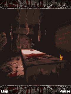 Silent Hill: Orphan (J2ME) screenshot: Bloody version of the kitchen - Don't want to know what they are cooking there