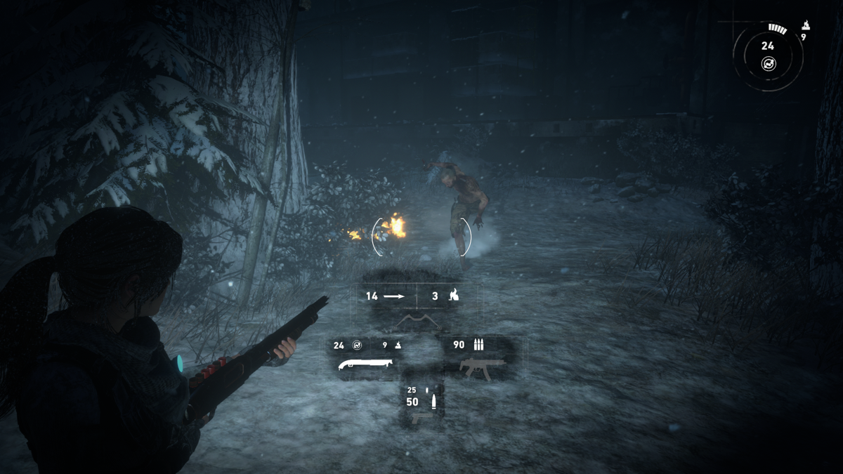 Rise of the Tomb Raider: Cold Darkness Awakened (Windows) screenshot: If they spot you it's better to kill them efficiently with what weapons you've got and get away before they respawn