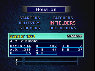 Bases Loaded '96: Double Header (PlayStation) screenshot: Stats of... 1994.