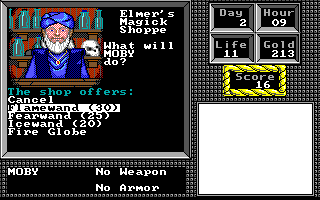 The Keys to Maramon (Amiga) screenshot: Visiting Elmer's Magick Shoppe.