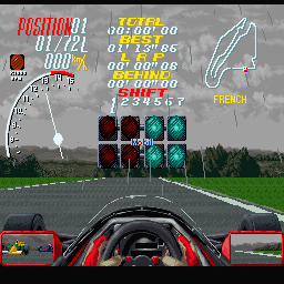 Overtake (Sharp X68000) screenshot: French Grand Prix, starting on pole in Alesi's Ferrari