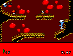 The Smurfs (SEGA Master System) screenshot: Head to the top to escape the rising lava.