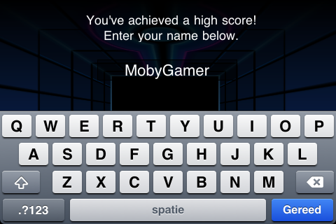Vector Ball (iPhone) screenshot: Game over, enter your name