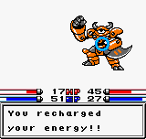 Biomotor Unitron (Neo Geo Pocket Color) screenshot: In a similar fashion to Pokémon, each move takes some energy from your character and you can spend 1 turn to recharge it.