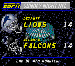 ESPN Sunday Night NFL (Genesis) screenshot: End of 4th Quarter...