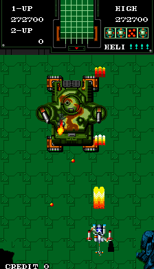 Chopper I (Arcade) screenshot: Stage 5 boss is a big tank.