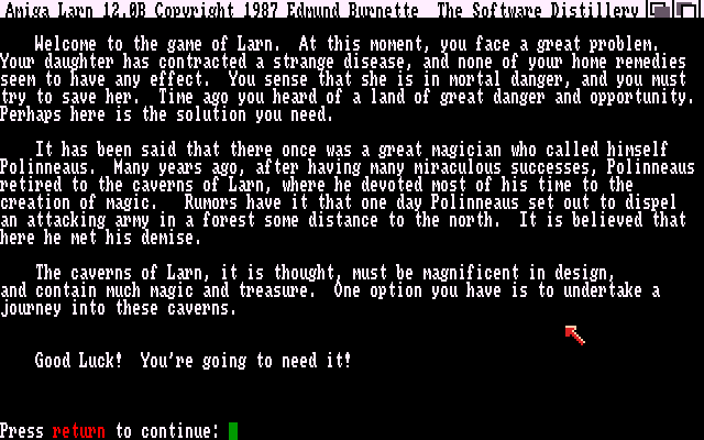 Larn (Amiga) screenshot: Intro screen.