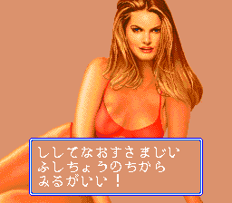 Strip Fighter II (TurboGrafx-16) screenshot: After you win the first round you get to see one of 6 strippers in a bikini