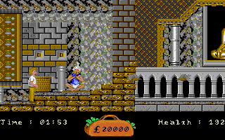 In 80 Days Around the World (Amiga) screenshot: Make sure to kill the snake charmer. If you don't he will teleport you back to the start.