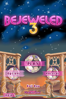 Bejeweled 3 (Nintendo DS) screenshot: Title screen with main menu.
