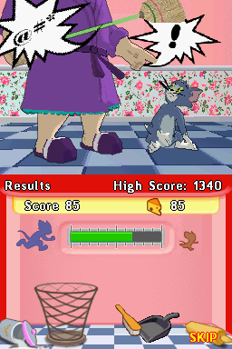 Tom and Jerry Tales (Nintendo DS) screenshot: Touch Time mode cleaned! Tom is busted (for the thing he didn't really do!)