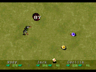 Wild Arms (PlayStation) screenshot: Camera keeps switching perspective during the 3D battles. I think Wild Arms was the first Japanese RPG with this cinematic approach