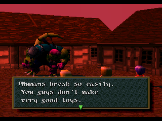 Wild Arms (PlayStation) screenshot: Oh yeah? And you fight like a cow!..