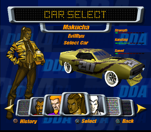 Destruction Derby: Arenas (PlayStation 2) screenshot: Driver selection.