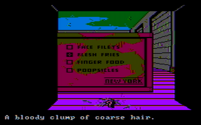 Manhunter 2: San Francisco (DOS) screenshot: "Poopsicles"... appetizing. (CGA, composite)