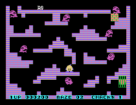 Chack'n Pop (SG-1000) screenshot: Maze 2. The monsters spawned