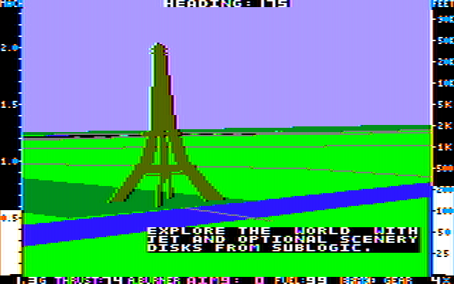 Jet: Version 2.0 (DOS) screenshot: Scenery disk demo: a jaunt to Paris (CGA, composite)