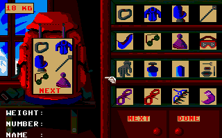 Final Assault (Amiga) screenshot: Packing your gear for your climb.