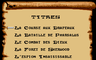 The Ancient Art of War (Atari ST) screenshot: Scenario menu