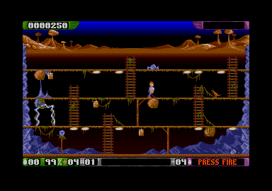 A Prehistoric Tale (Atari ST) screenshot: A dinosaur is born