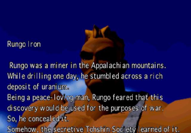 Battle Arena Toshinden Remix (SEGA Saturn) screenshot: Character background story