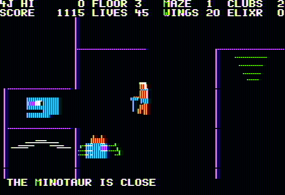 Minotaur (Apple II) screenshot: The minotaur is close