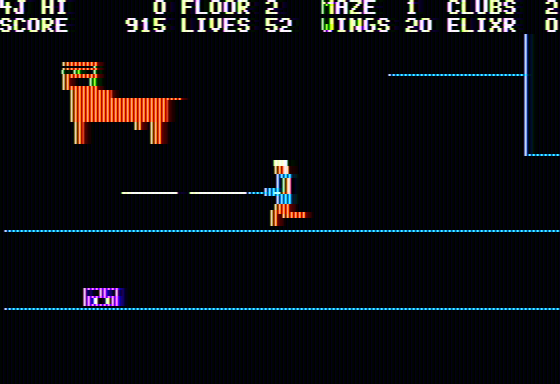 Minotaur (Apple II) screenshot: Shooting at a centaur