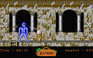 In 80 Days Around the World (Atari ST) screenshot: Fighting one of the blue monsters