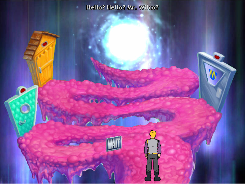 Space Quest: Vohaul Strikes Back (Windows) screenshot: Entering Vohaul's mind - the three doors represent traumatic memories which have turned Vohaul mad and evil.