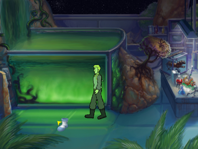 Space Quest: Vohaul Strikes Back (Windows) screenshot: Look how Roger turns green when standing in an area of green light.